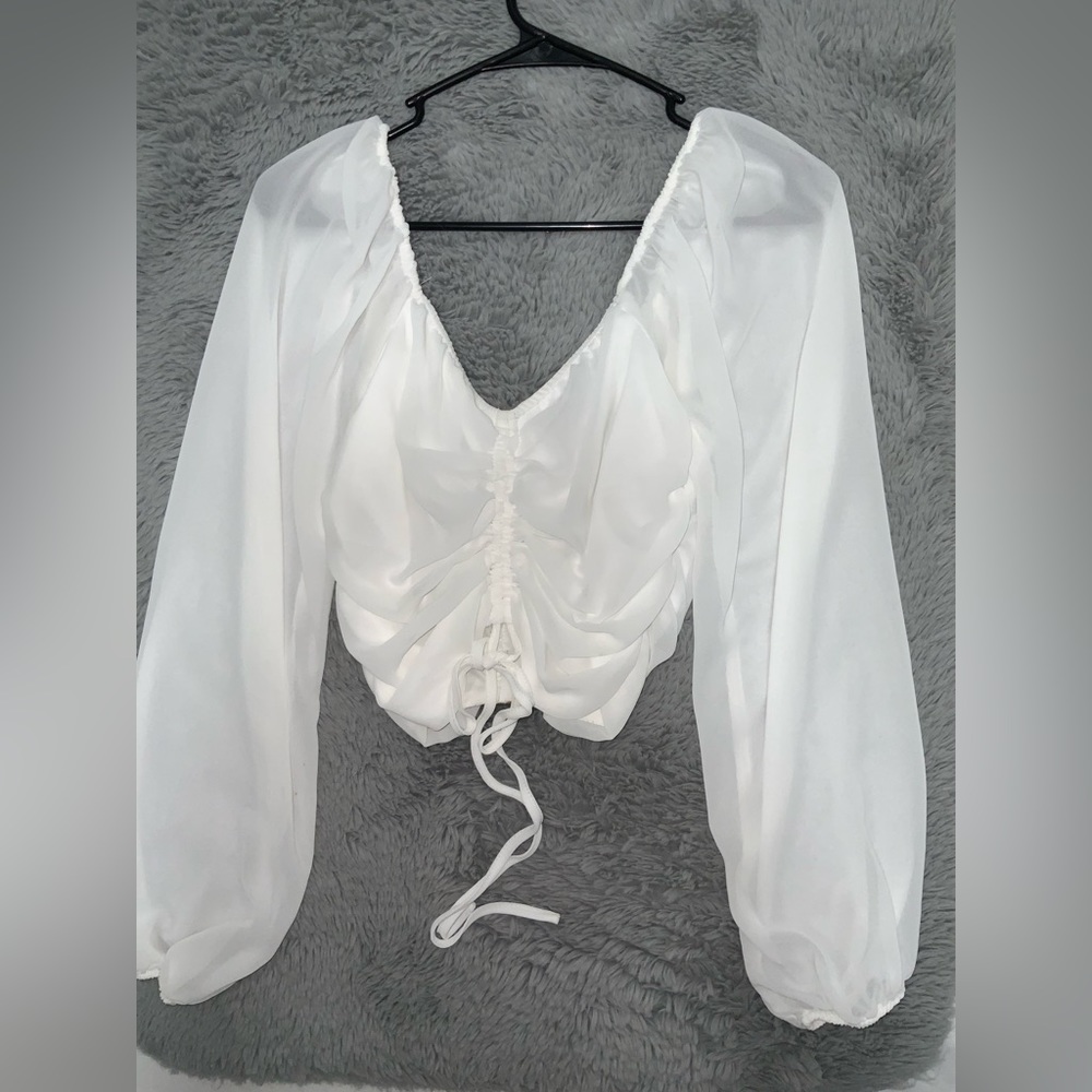 FOREVER 21 Women’s White Long Puff Sleeve Top